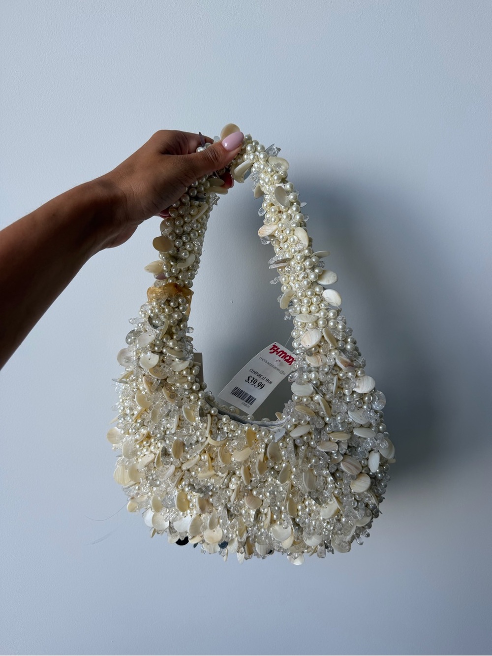 J.ING Pearl & Shell Embellished Shoulder Bag - Cream